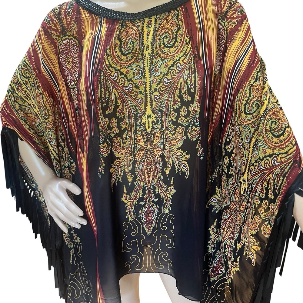 Seventh Avenue Blouse Sz 1X Fringe Sleeves Beachy Hippie Vacation Boho Plus Size - Picture 4 of 9